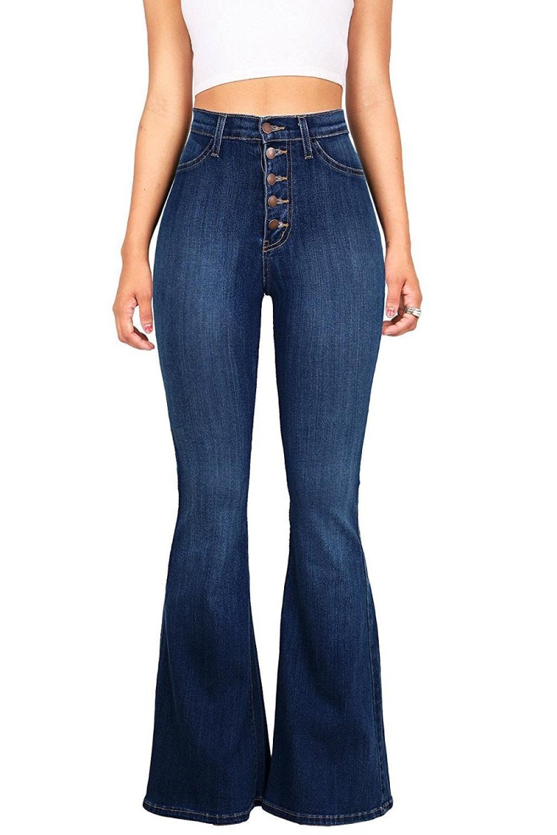 Exclusive Popular Slim Fit High Waist Denim Bell-bottom — Light Blue — Size S — Front View