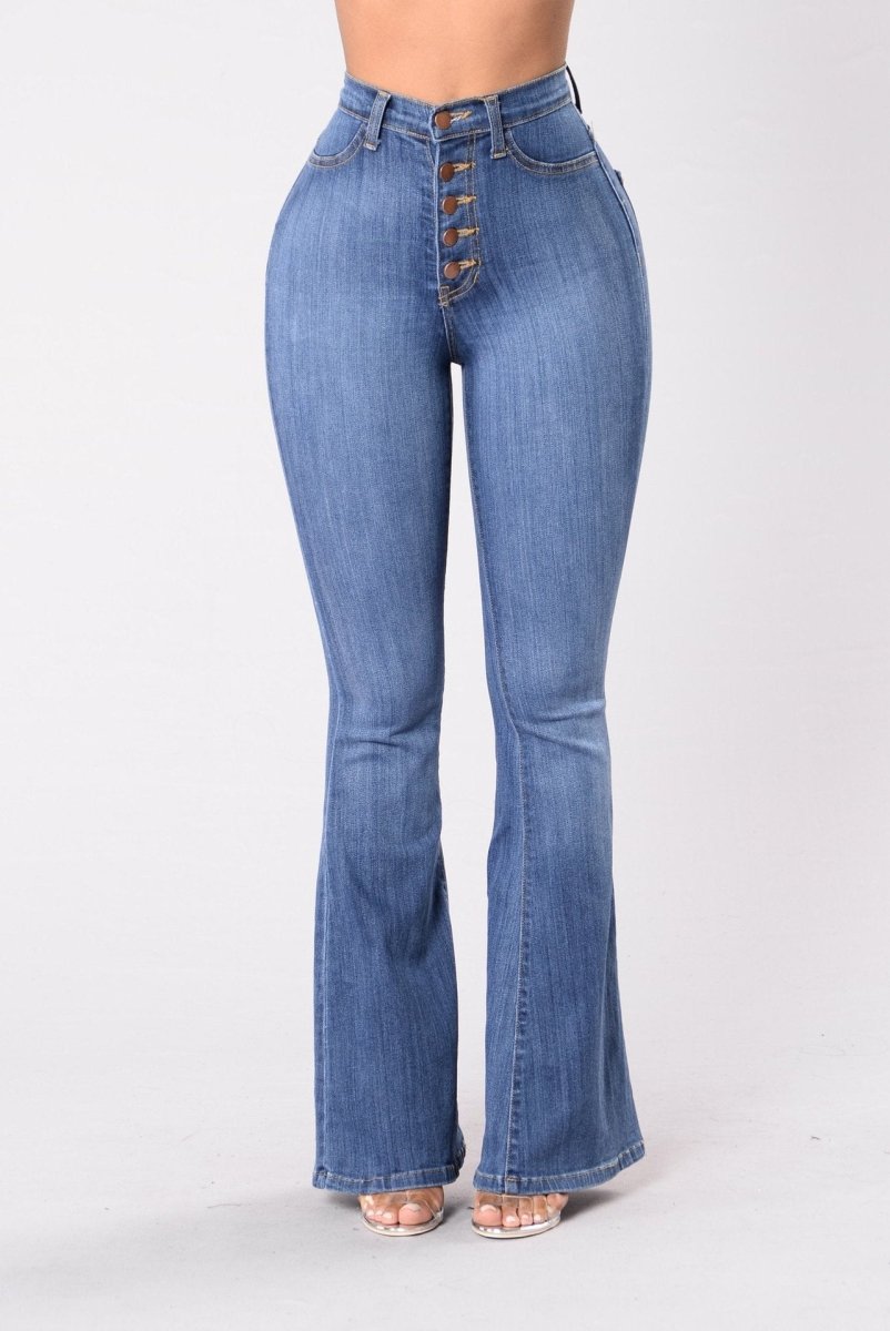Exclusive Popular Slim Fit High Waist Denim Bell-bottom — Light Blue — Size S — Back View