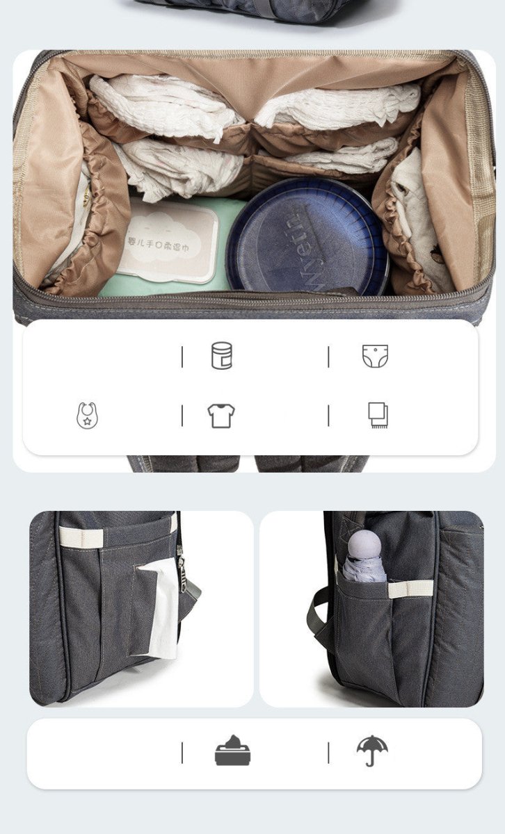 Exclusive Portable Folding Crib Mummy Bag — Black — Back View