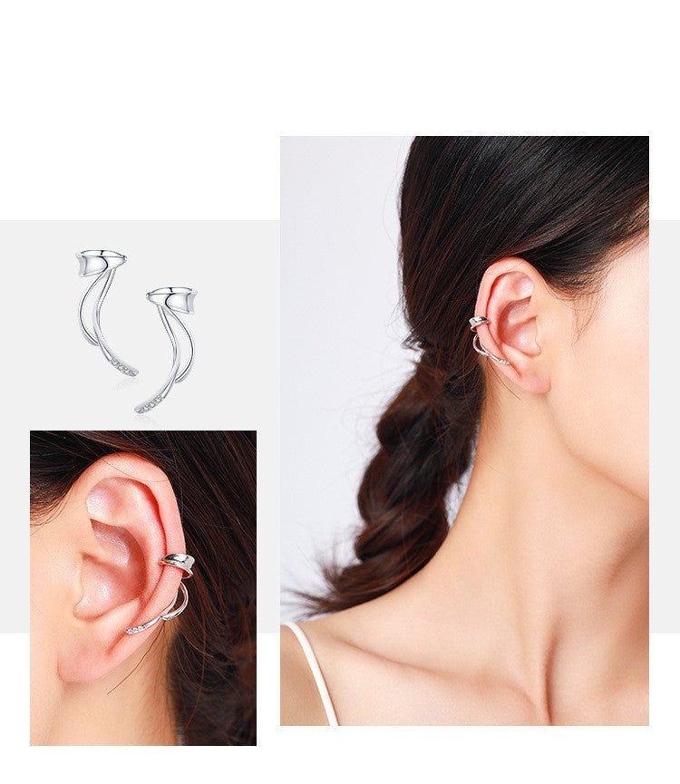 Exclusive Premium Sense No Piercing Ear Clips — Silver — Back View