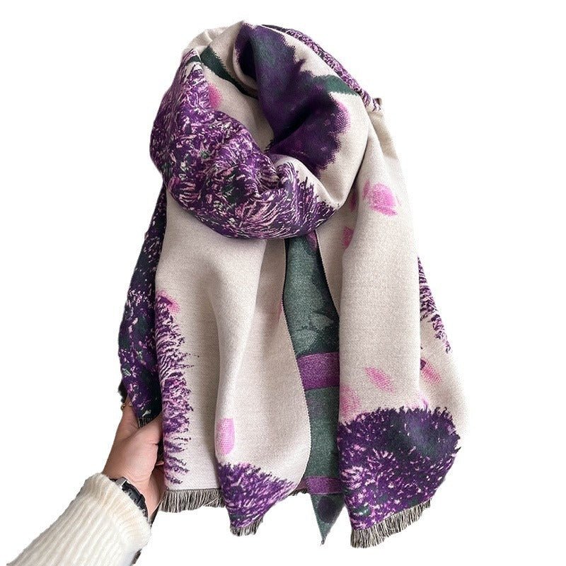 Exclusive Women's Thick Windproof Shawl — FYR143 Purple — Size 60x180cm — Detail View