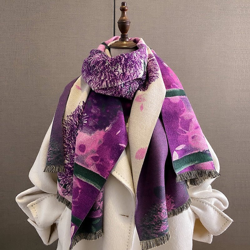 Exclusive Women's Thick Windproof Shawl — FYR143 Purple — Size 60x180cm — Back View
