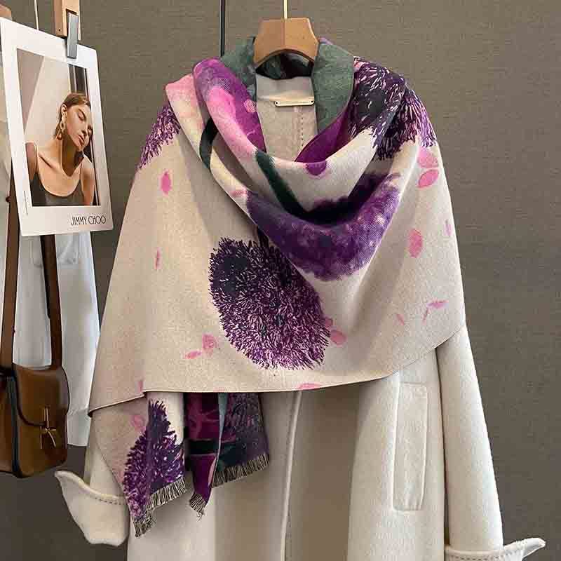 Exclusive Women's Thick Windproof Shawl — FYR143 Purple — Size 60x180cm — Front View