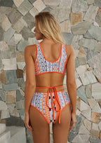 Exclusive Printed Bikini  One-piece Swimsuit — Orange — Size L — Top View