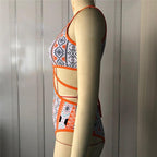 Exclusive Printed Bikini  One-piece Swimsuit — Orange — Size L — Side View
