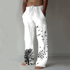 Exclusive Printed Flying Bird Drawstring Leisure Men's Pants — Gray — Size L — Front View
