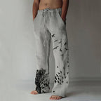 Exclusive Printed Flying Bird Drawstring Leisure Men's Pants — Gray — Size L — Back View