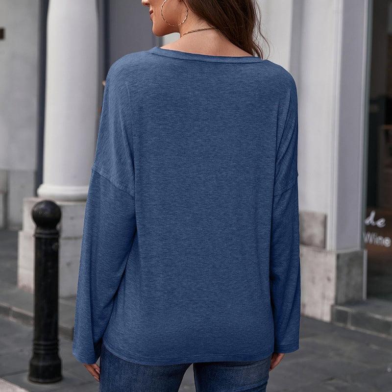 Exclusive Printed Round Neck Long Sleeve Pullover — Apricot — Size L — Detail View