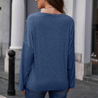 Exclusive Printed Round Neck Long Sleeve Pullover — Apricot — Size L — Detail View