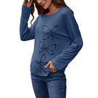 Exclusive Printed Round Neck Long Sleeve Pullover — Apricot — Size L — Top View