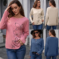 Exclusive Printed Round Neck Long Sleeve Pullover — Apricot — Size L — Front View
