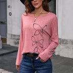 Exclusive Printed Round Neck Long Sleeve Pullover — Apricot — Size L — Back View
