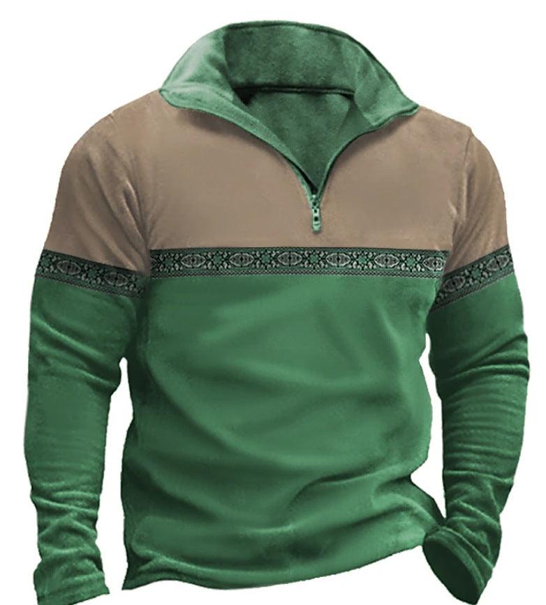 Exclusive Printed Lapel Long Sleeve Pullover | Stylish & Comfortable — PL 35 — Size L — Back View