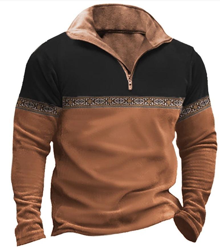 Exclusive Printed Lapel Long Sleeve Pullover | Stylish & Comfortable — PL 35 — Size L — Top View