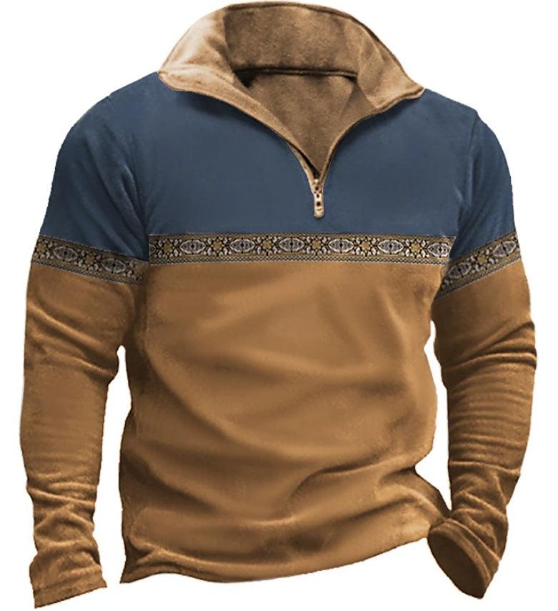Exclusive Printed Lapel Long Sleeve Pullover | Stylish & Comfortable — PL 35 — Size L — Detail View