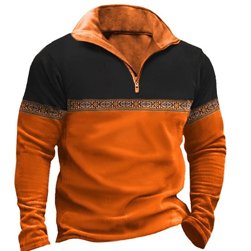 Exclusive Printed Lapel Long Sleeve Pullover | Stylish & Comfortable — PL 35 — Size L — Front View