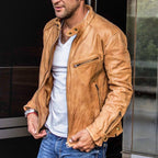 Exclusive Punk Mens Motorcycle Leather Jacket — Black — Size 2XL — Detail View