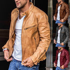 Exclusive Punk Mens Motorcycle Leather Jacket — Black — Size 2XL — Front View