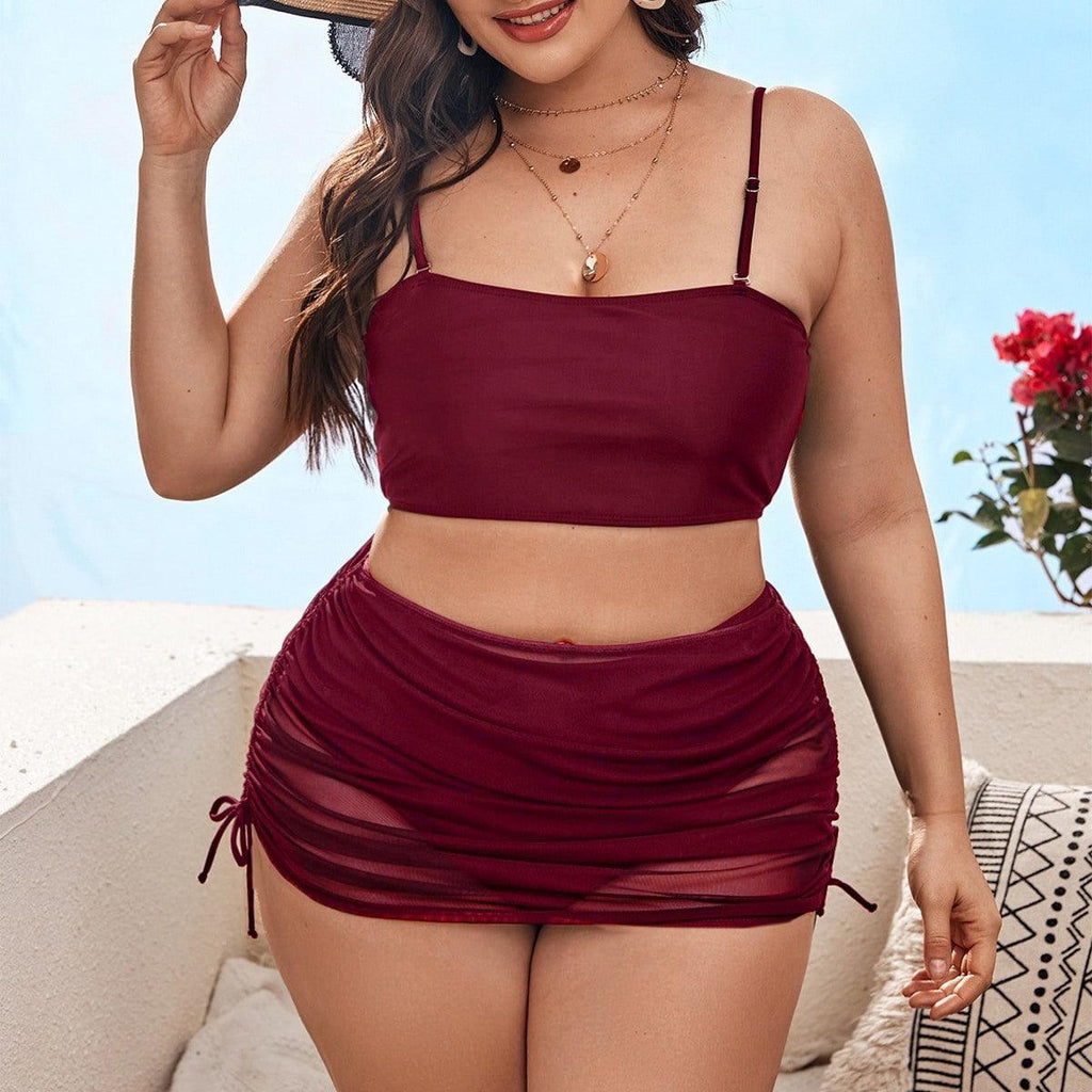 Exclusive Pure Color Mesh Bikini Three-piece Set For Women — Black — Size 0XL — Alternate View 7
