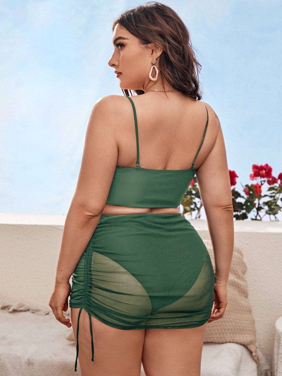 Exclusive Pure Color Mesh Bikini Three-piece Set For Women — Black — Size 0XL — Alternate View 11