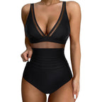 Exclusive Halter Bikini Set | Mesh | Pure Color — Black — Size L — Back View