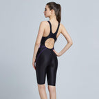 Exclusive Quick-drying Skinny Backless Slim Sports Swimsuit — Purple — Size 2XL — Side View