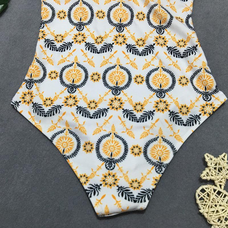 Exclusive Retro Print One-Piece Swimsuit — Black — Size L — Side View
