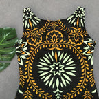 Exclusive Retro Print One-Piece Swimsuit — Black — Size L — Back View