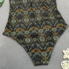 Exclusive Retro Print One-Piece Swimsuit — Black — Size L — Top View