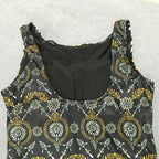 Exclusive Retro Print One-Piece Swimsuit — Black — Size L — Detail View
