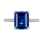 Exclusive Retro Rectangular Car Flat 810 Emerald Women's Ring — R382 Blue Diamond — Size No5 — Side View