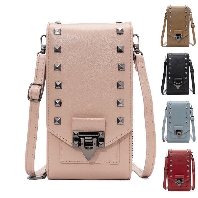 Exclusive Chic Shoulder Bags with Rivet Design — Black — Front View