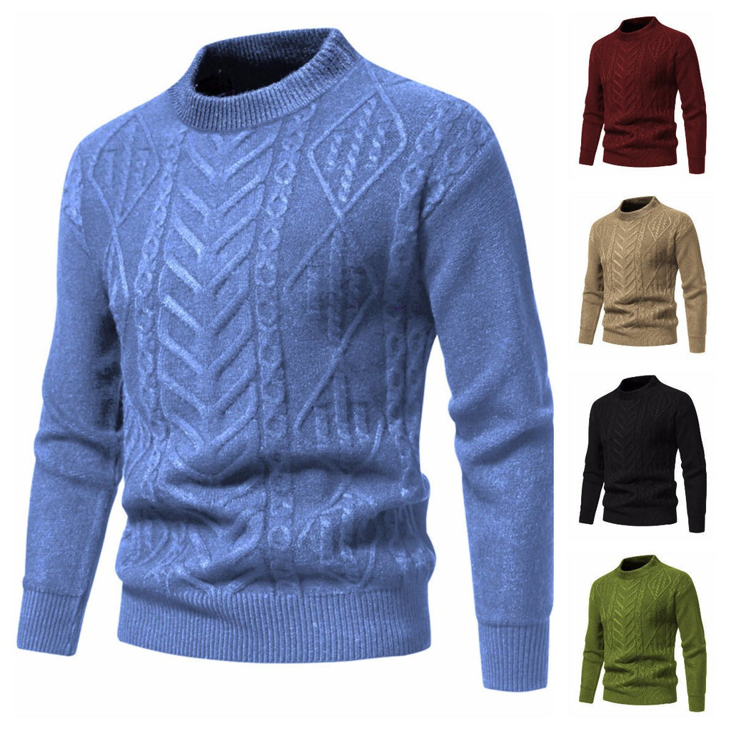 Exclusive Round Neck Men's Knitwear Sweater — White — Size M — Side View