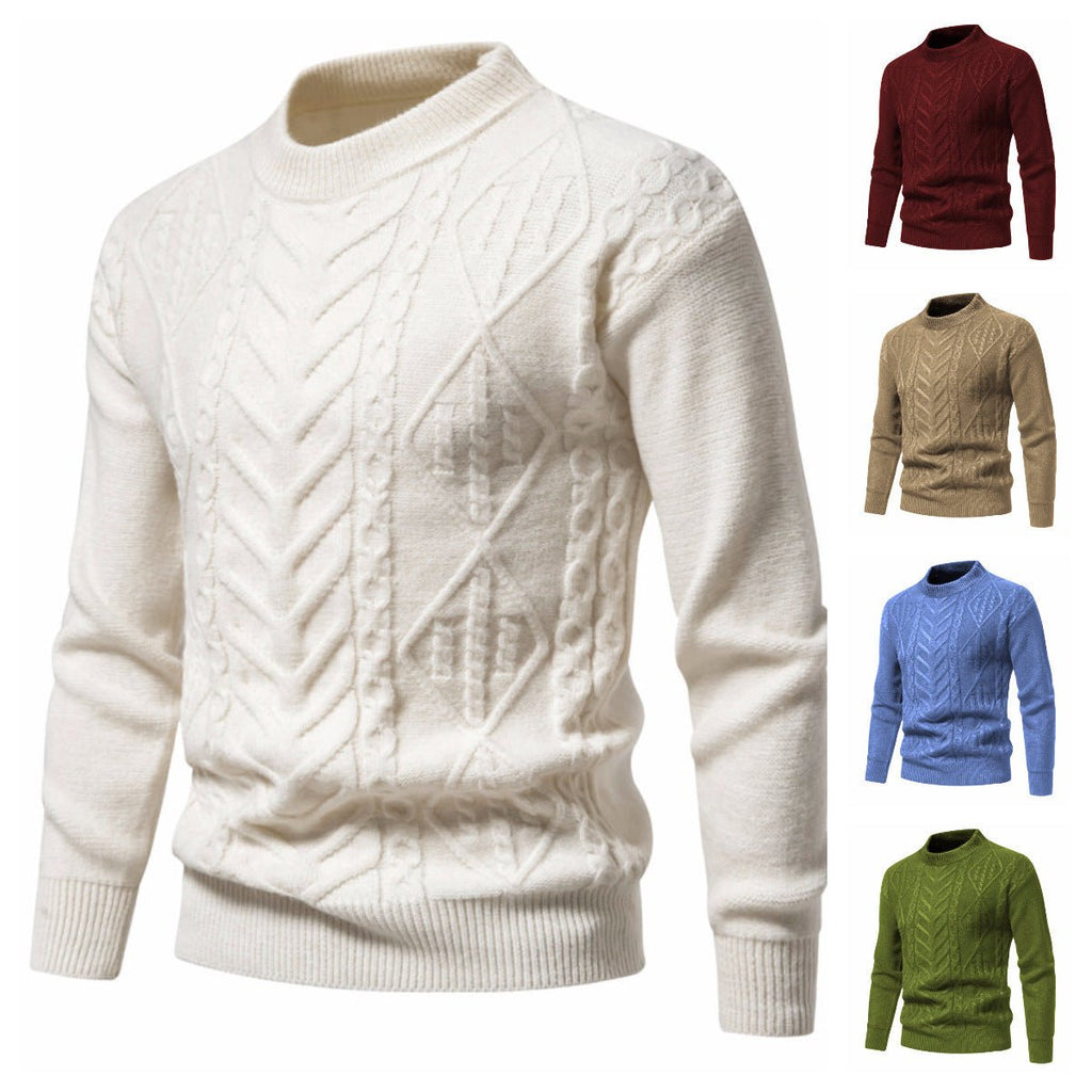 Exclusive Round Neck Men's Knitwear Sweater — White — Size M — Front View