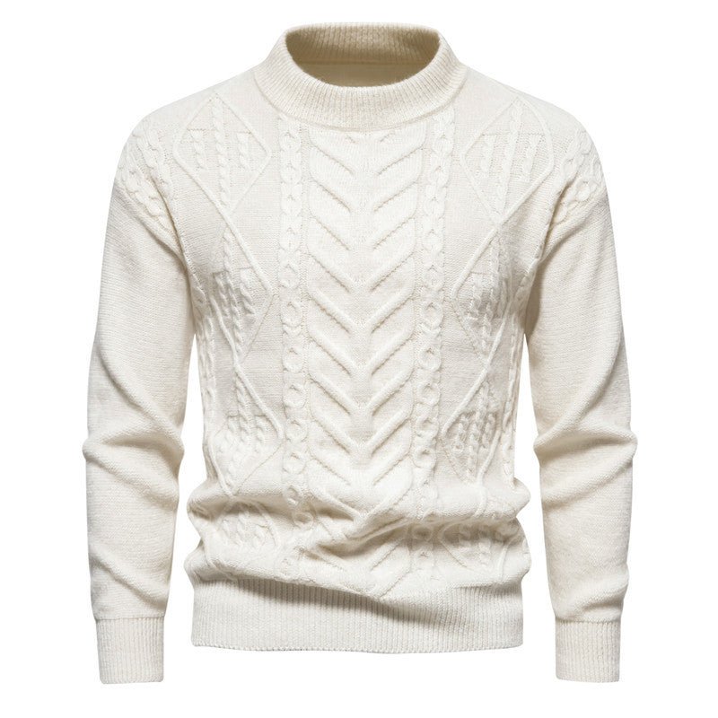Exclusive Round Neck Men's Knitwear Sweater — White — Size M — Lifestyle View