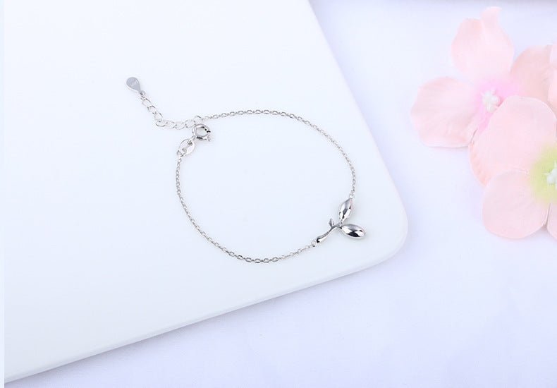 Exclusive S925 Sterling Silver Leaf Bracelet — S925 — Detail View