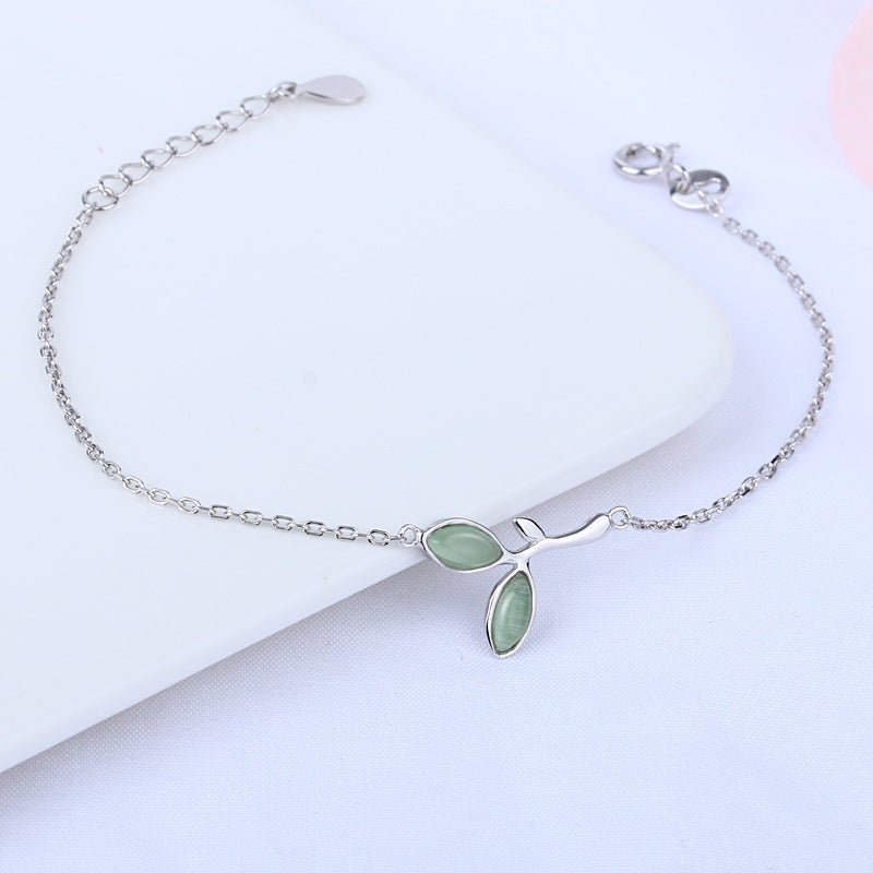 Exclusive S925 Sterling Silver Leaf Bracelet — S925 — Front View