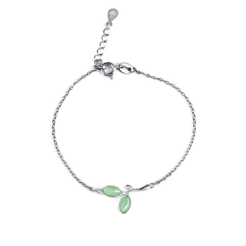Exclusive S925 Sterling Silver Leaf Bracelet — S925 — Top View