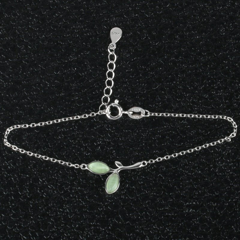 Exclusive S925 Sterling Silver Leaf Bracelet — S925 — Side View