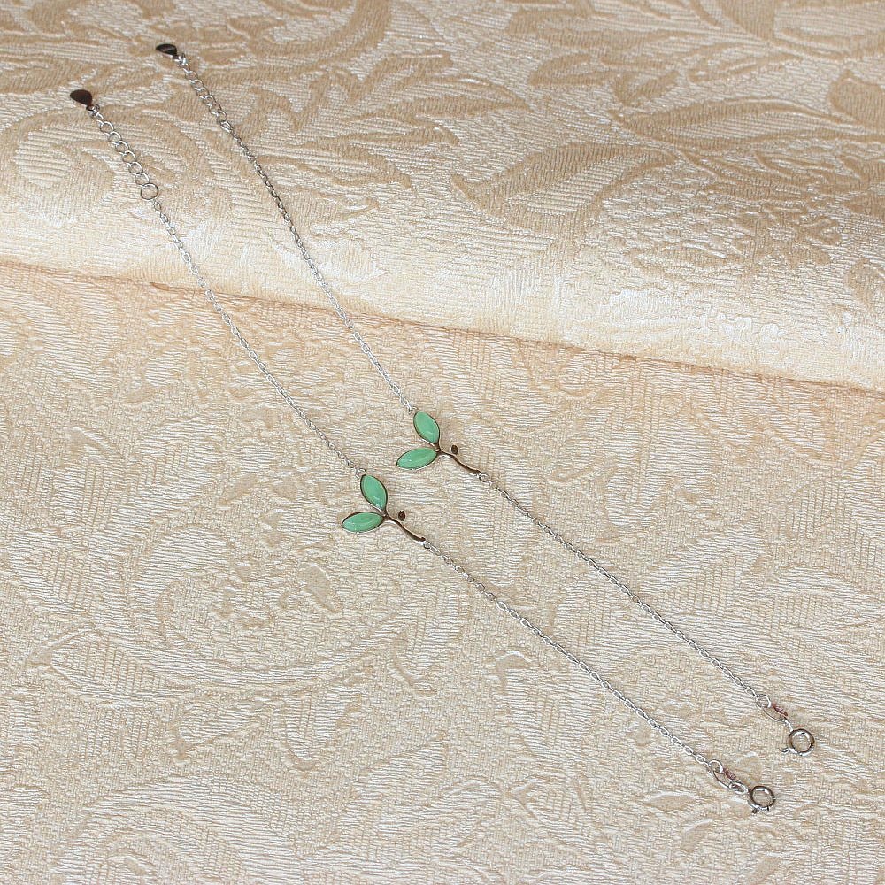 Exclusive S925 Sterling Silver Leaf Bracelet — S925 — Back View
