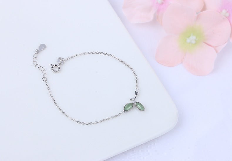 Exclusive S925 Sterling Silver Leaf Bracelet — S925 — Lifestyle View