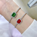 Exclusive S925 Sterling Silver Synthetic 810 Emerald Bracelet — Red Diamond 16cm — Size 925 Silver — Front View