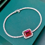 Exclusive S925 Sterling Silver Synthetic 810 Emerald Bracelet — Red Diamond 16cm — Size 925 Silver — Side View