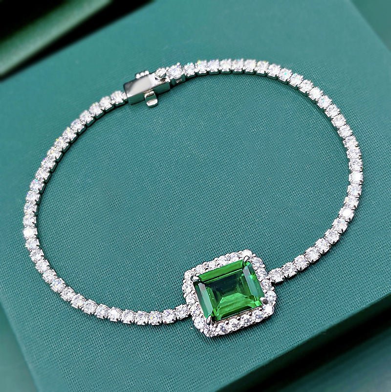 Exclusive S925 Sterling Silver Synthetic 810 Emerald Bracelet — Red Diamond 16cm — Size 925 Silver — Back View
