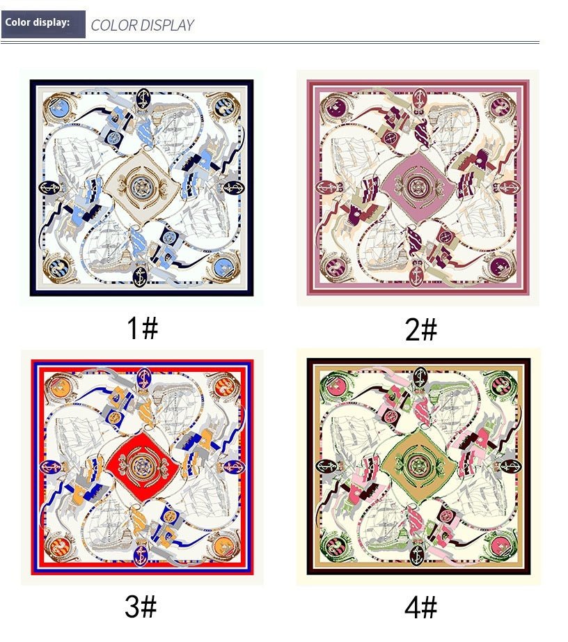 Exclusive Sailing Print Emulation Silk Scarf Fashion Shawl — 1color — Size 90CM — Alternate View 8