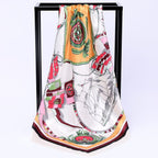 Exclusive Sailing Print Emulation Silk Scarf Fashion Shawl — 1color — Size 90CM — Top View
