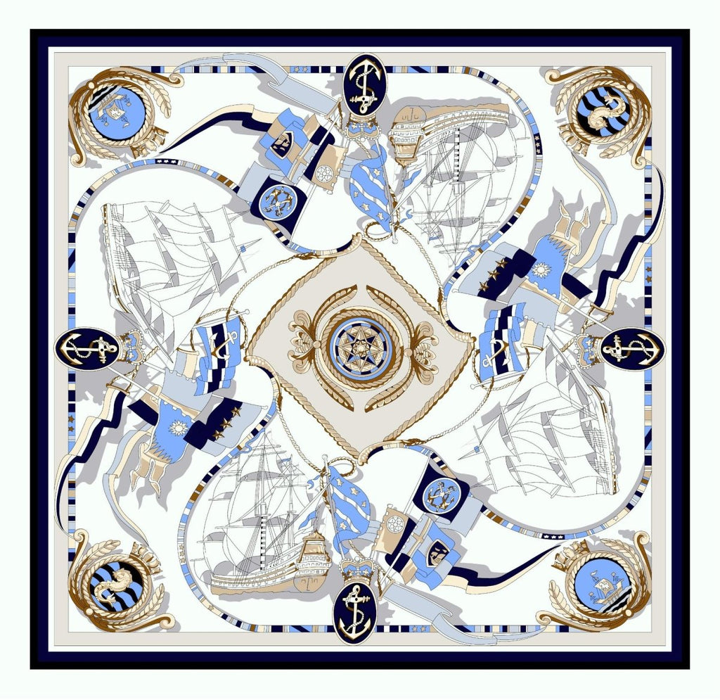 Exclusive Sailing Print Emulation Silk Scarf Fashion Shawl — 1color — Size 90CM — Alternate View 7