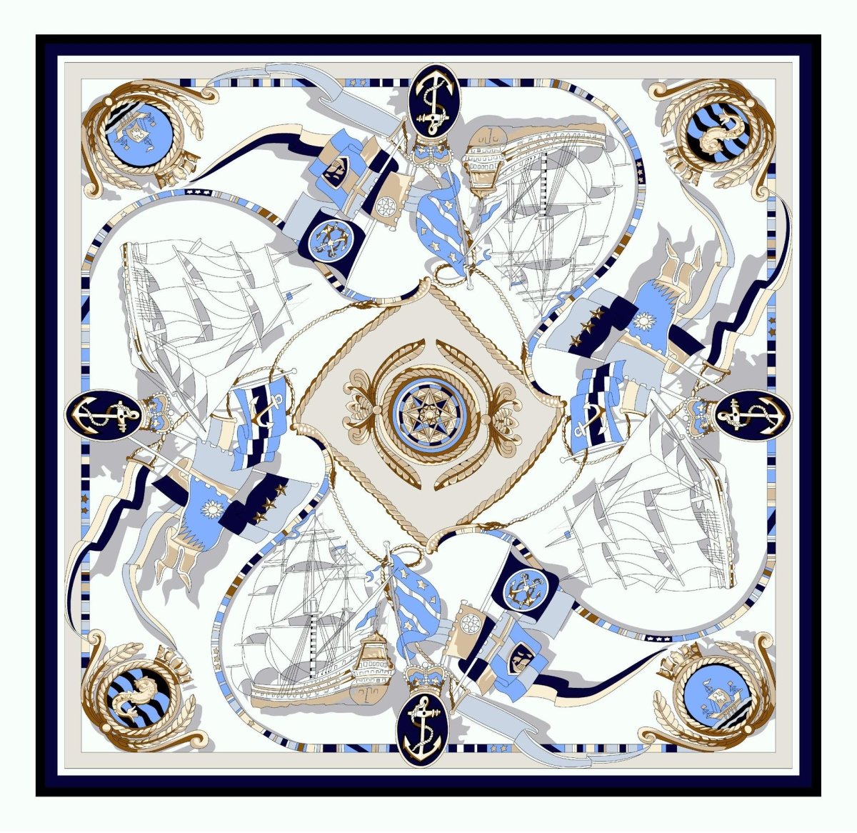 Exclusive Sailing Print Emulation Silk Scarf Fashion Shawl — 1color — Size 90CM — Alternate View 7