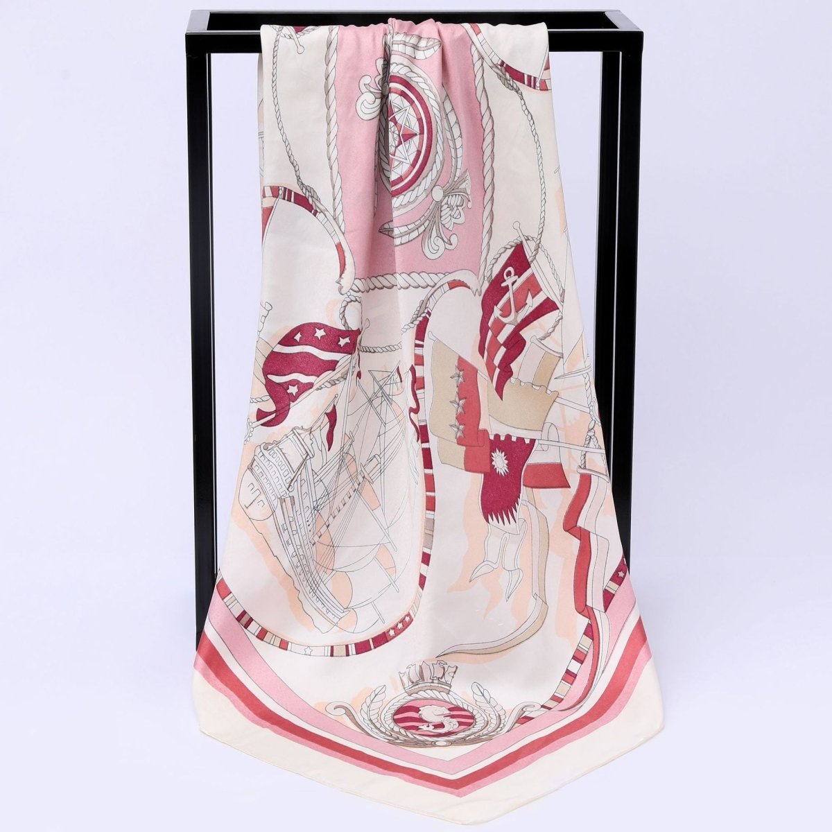 Exclusive Sailing Print Emulation Silk Scarf Fashion Shawl — 1color — Size 90CM — Side View