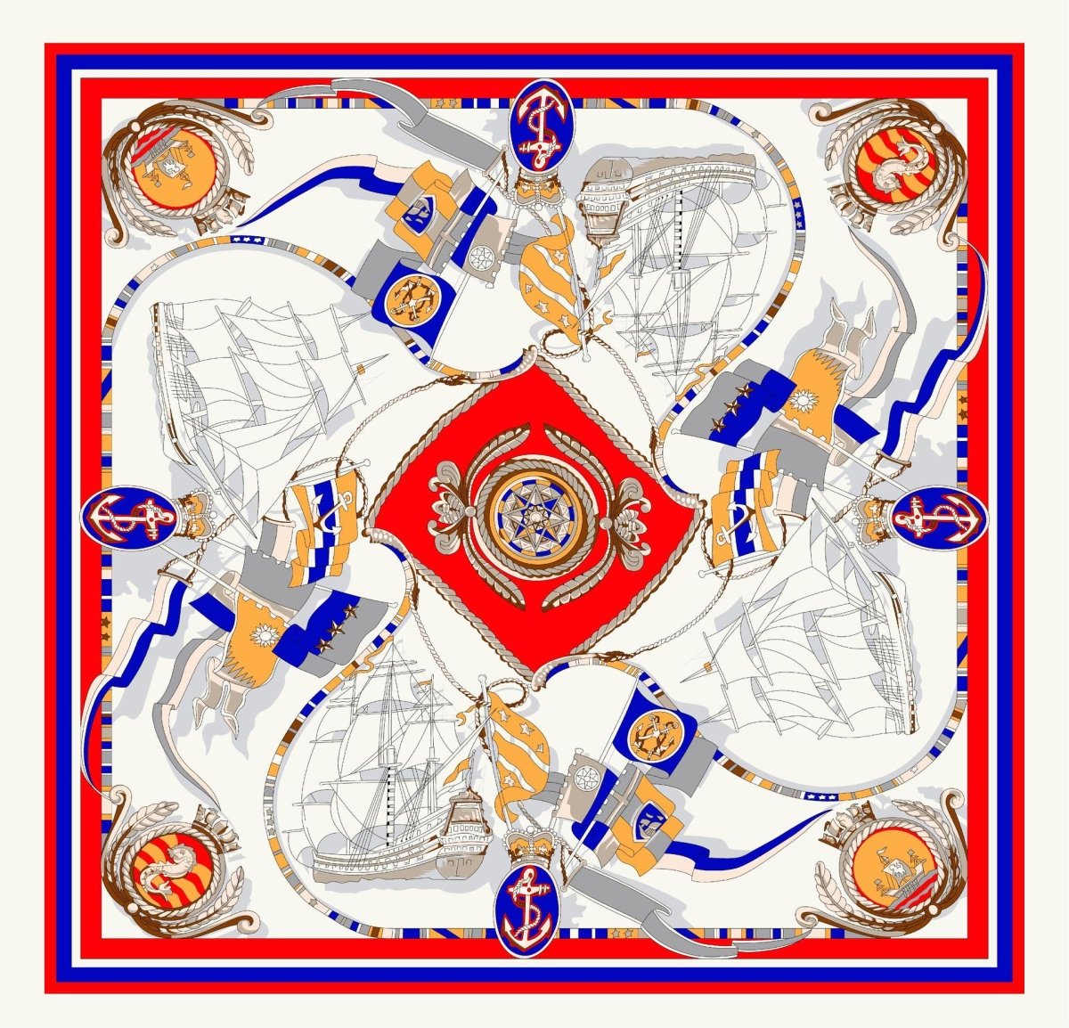 Exclusive Sailing Print Emulation Silk Scarf Fashion Shawl — 1color — Size 90CM — Lifestyle View